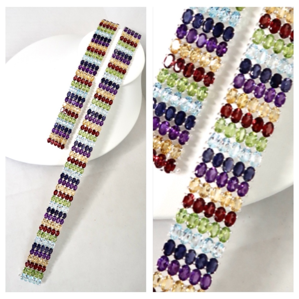 Sterling 5 Row Collar Gemstone Choker & Bracelet